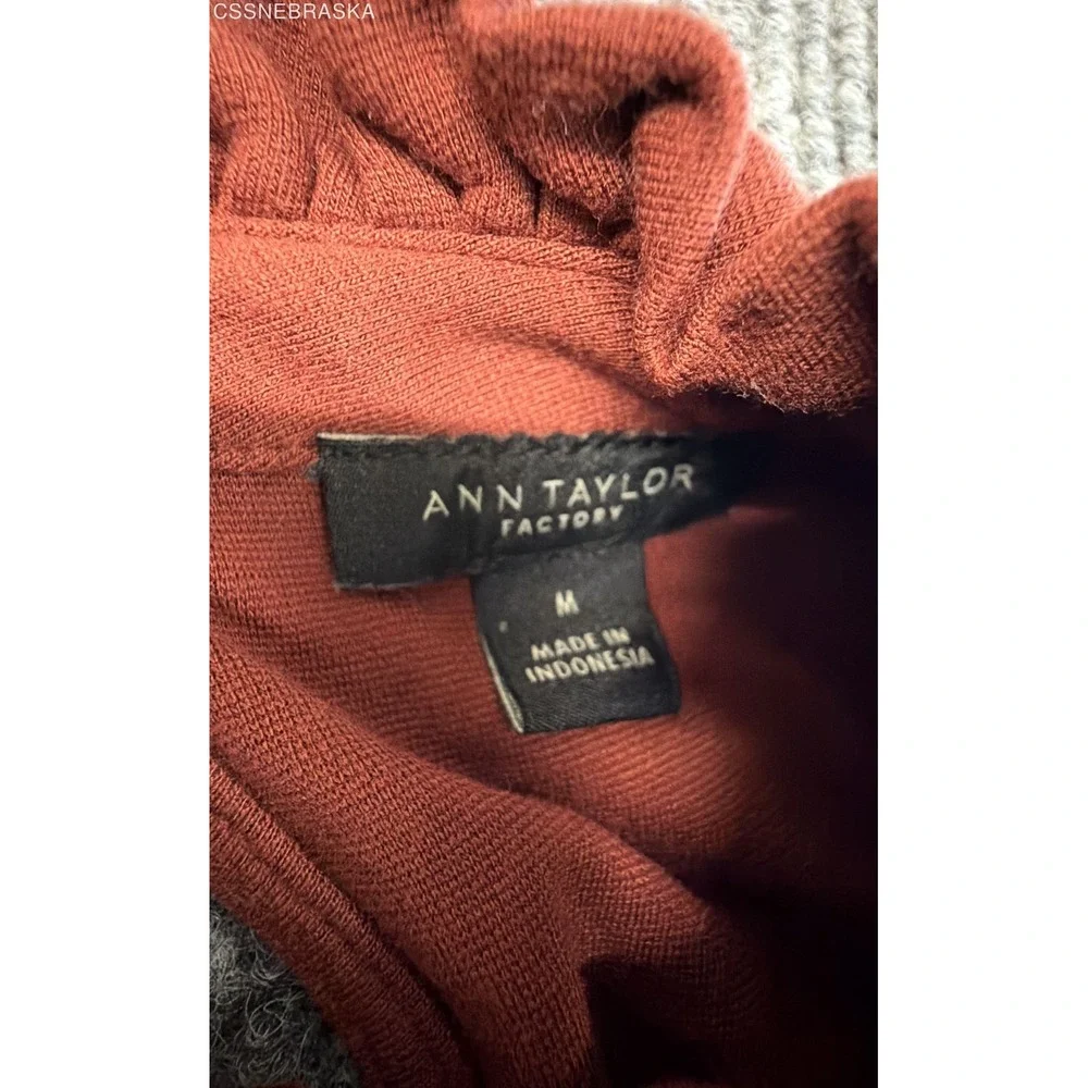 Ann Taylor Rust Orange Women's Ruffle Mock Neck Top Long Sleeve Blouse - Size M